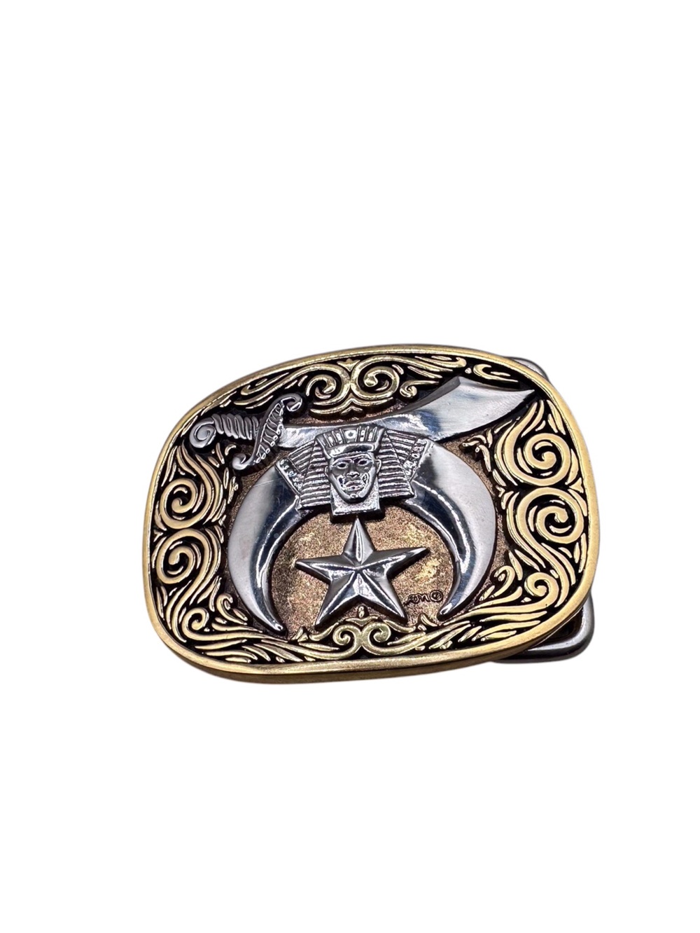 Two-Tone Western Crescent Star Belt Buckle - Gold & Silver